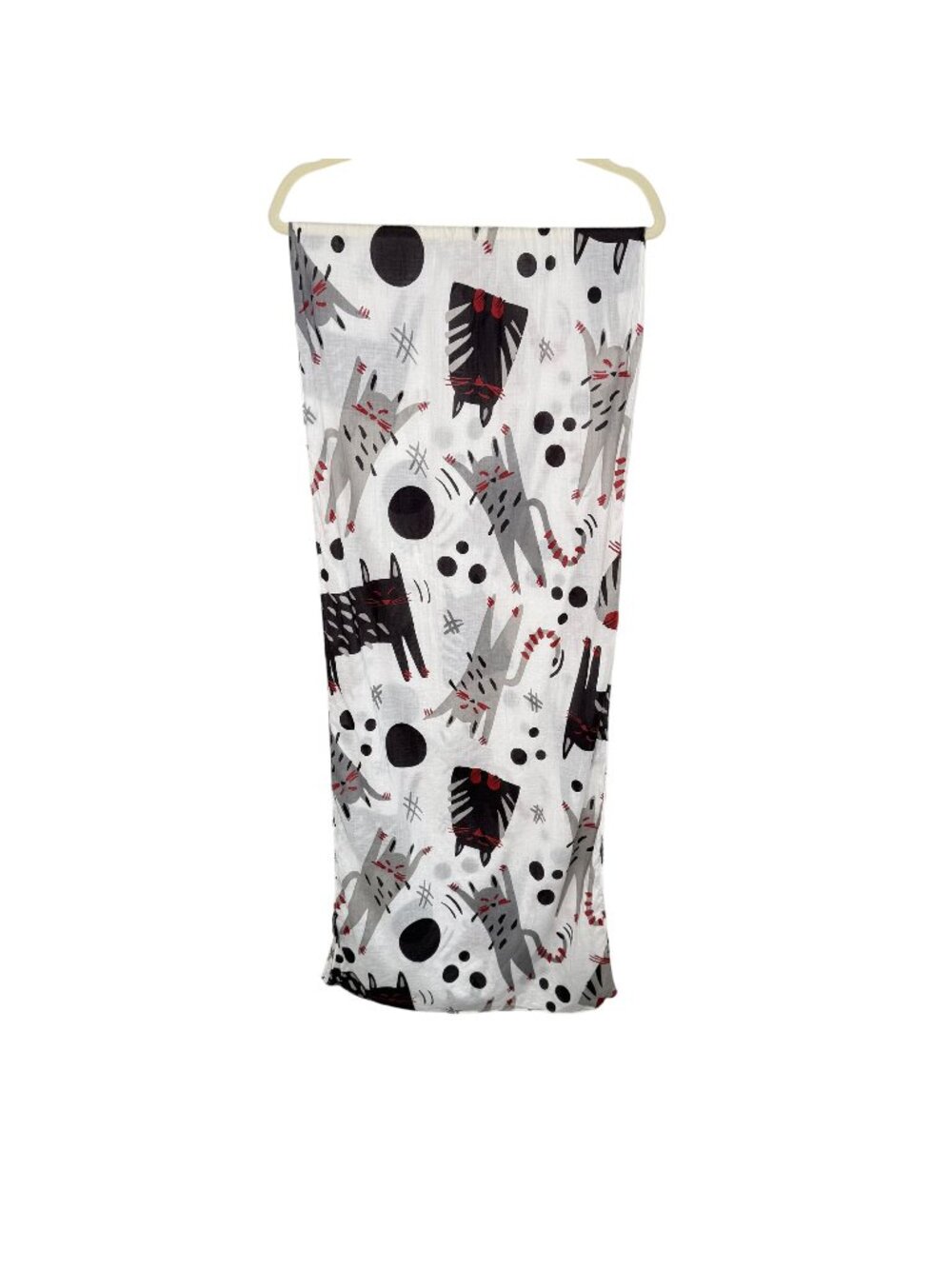 Gudrun Sjödén Organic Cotton White Scarf With Black & Gray Cat Print